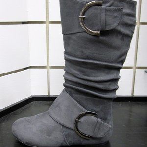 New Women's Stylish Flat Zipper 2 buckle boot-grey